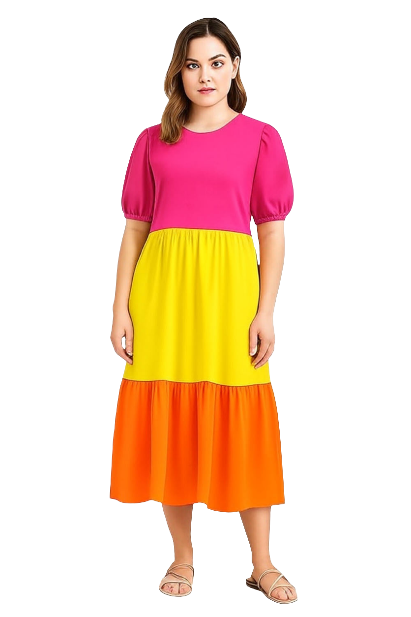 Color-block Tiered Midi Dress