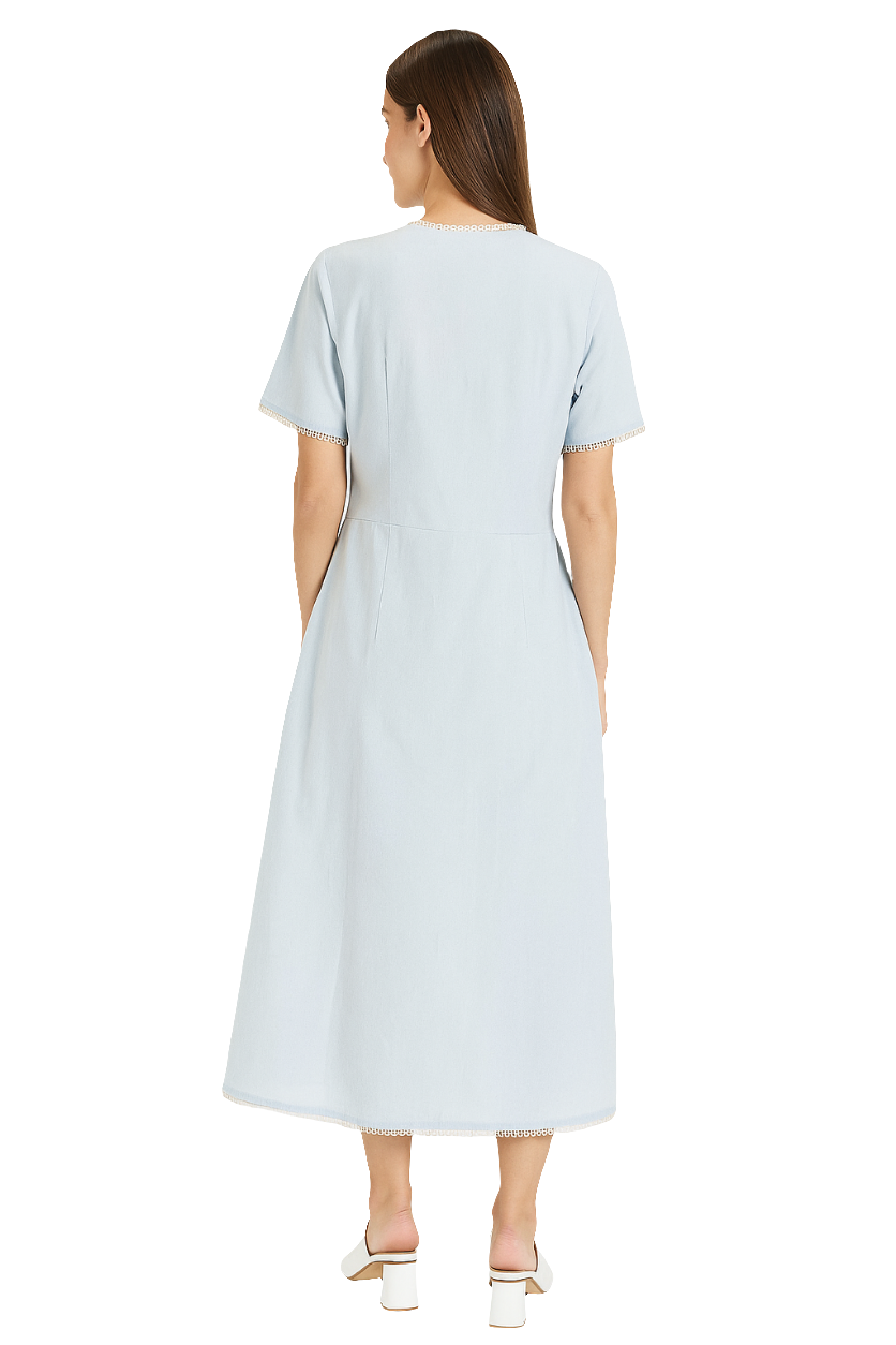 Lace-Trimmed Pocket Midi Dress