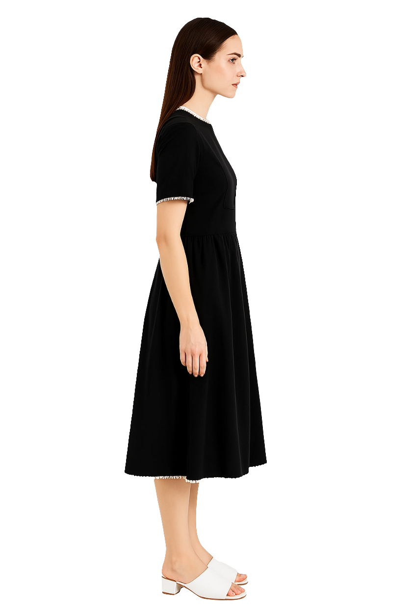 Lace-Trimmed Pocket Midi Dress
