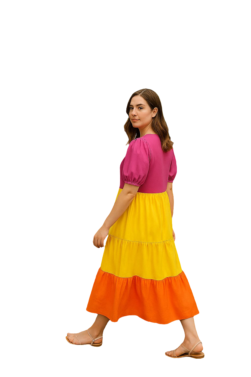 Color-block Tiered Midi Dress