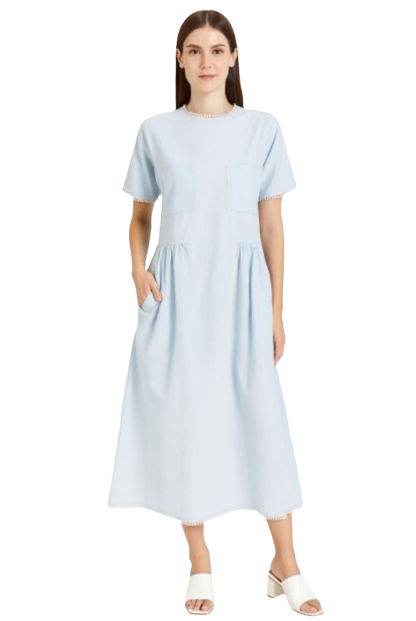 Lace-Trimmed Pocket Midi Dress