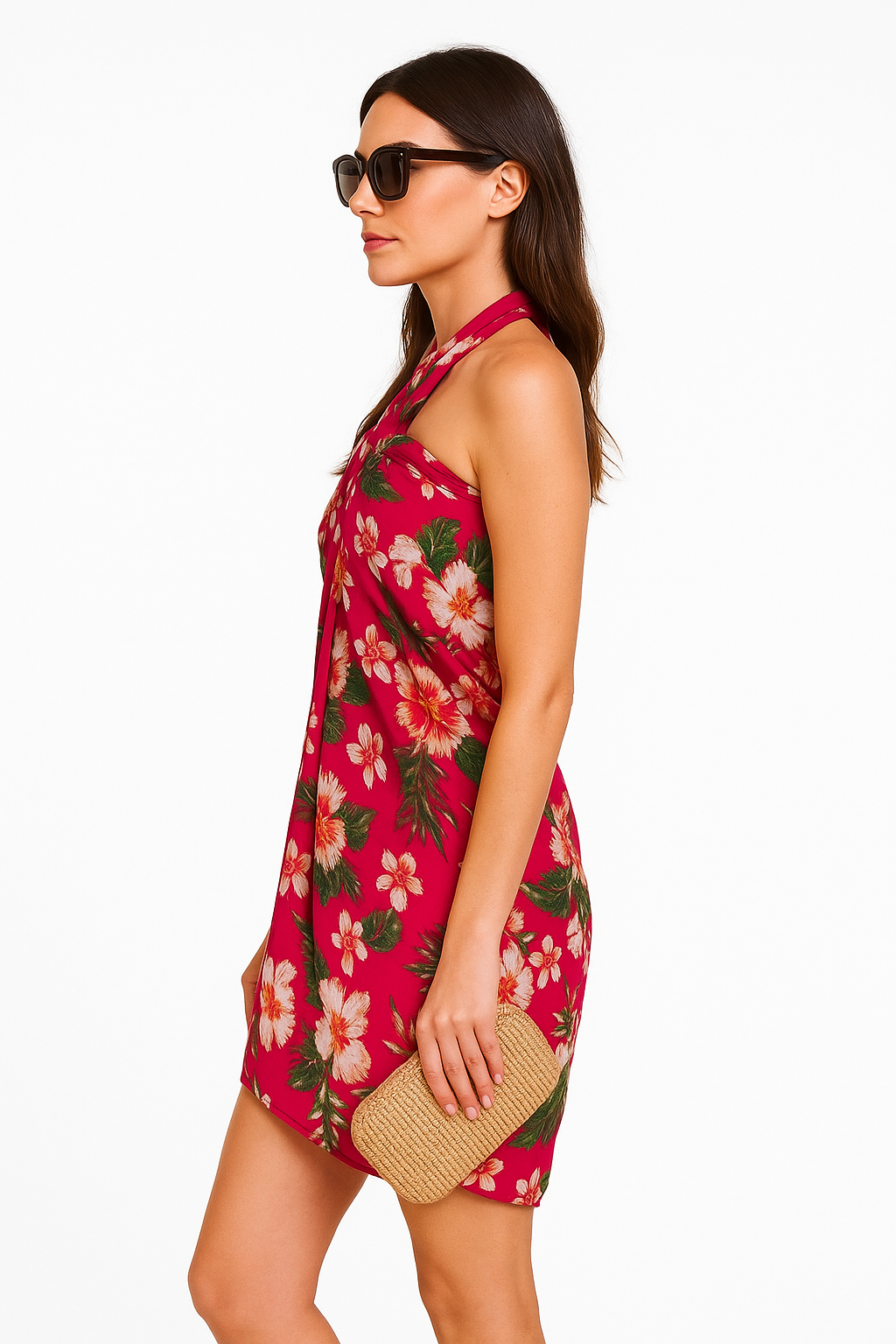 Tropical Hibiscus Floral Sarong Wrap Dress