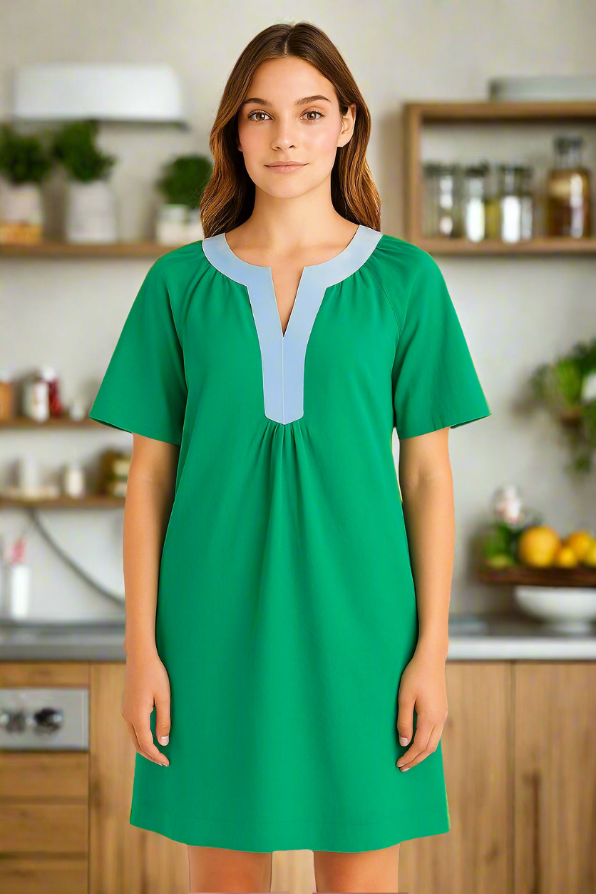 Short Sleeve Dress Contrast Trim