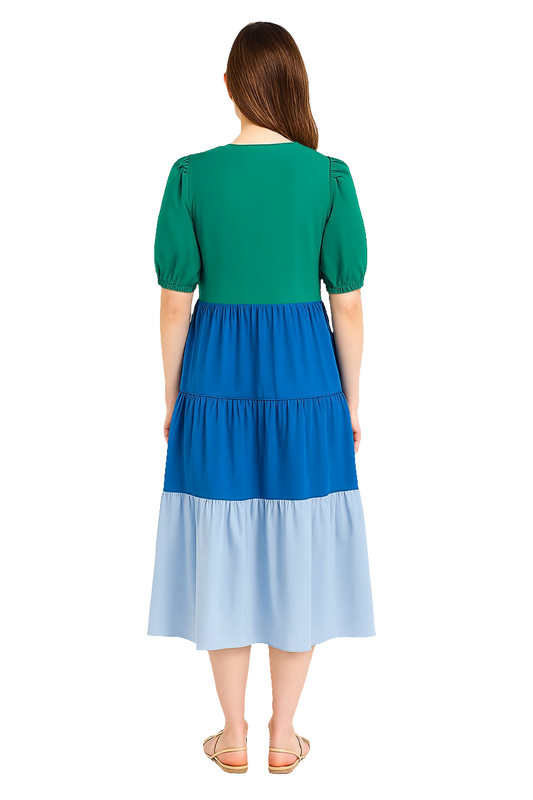 Color-block Tiered Midi Dress