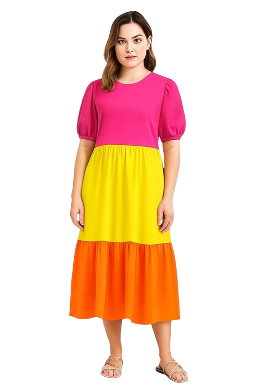 Color-block Tiered Midi Dress