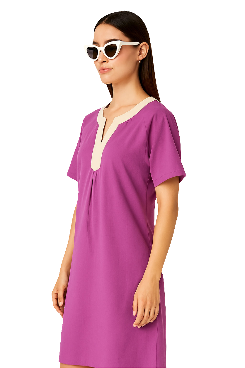 Short Sleeve Dress Contrast Trim