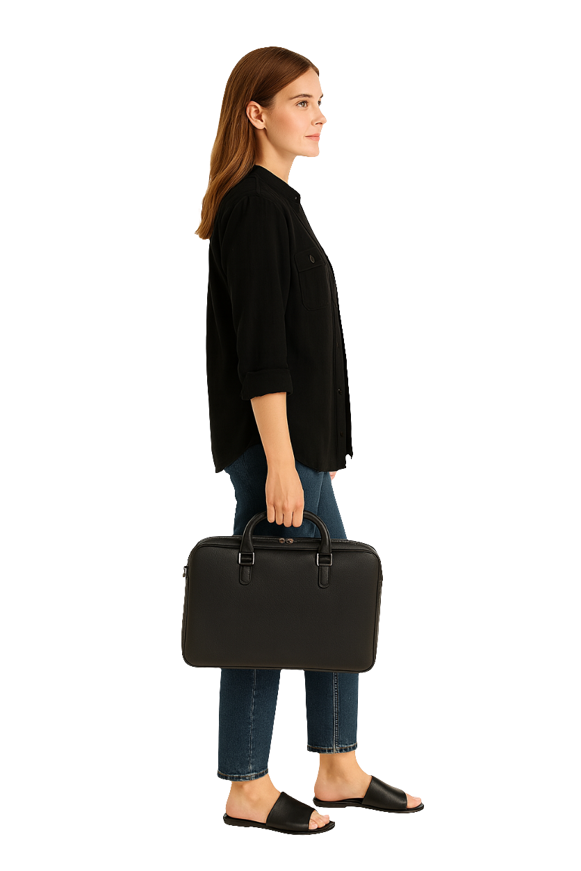 Women’s Black Cotton Shirt with Mandarin Collar & Utility Pockets