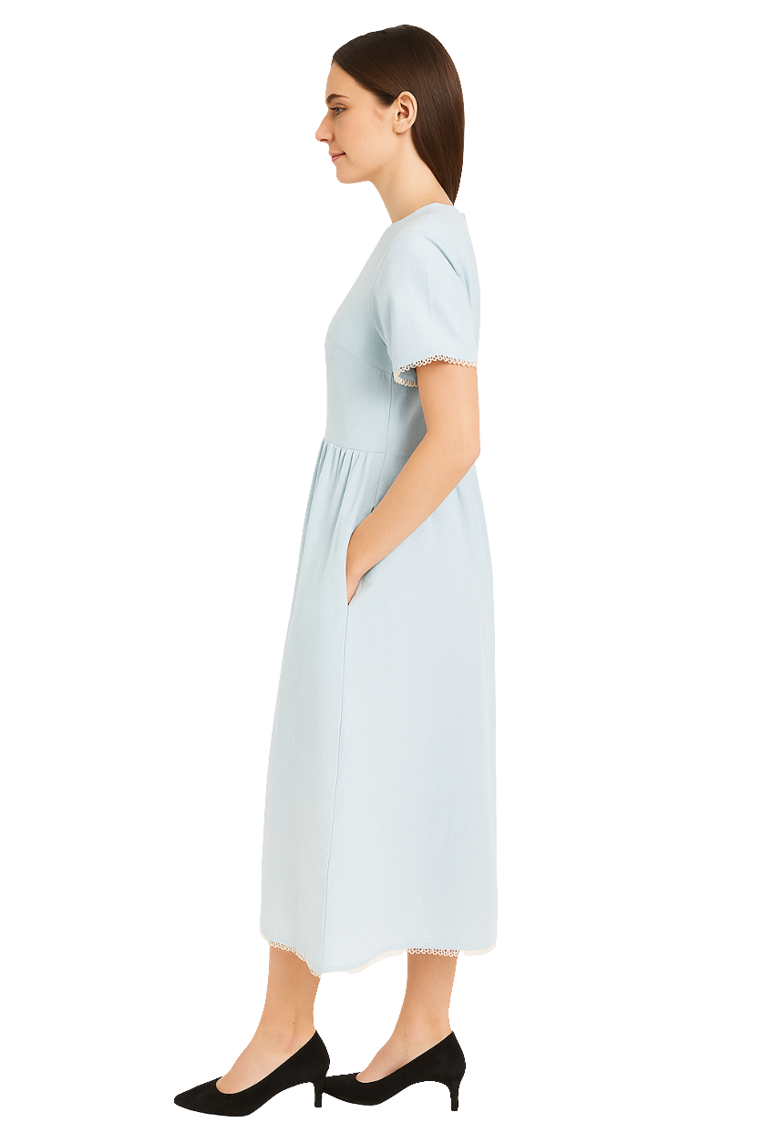 Lace-Trimmed Pocket Midi Dress