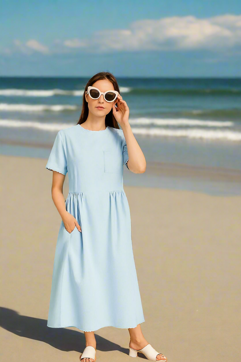 Lace-Trimmed Pocket Midi Dress
