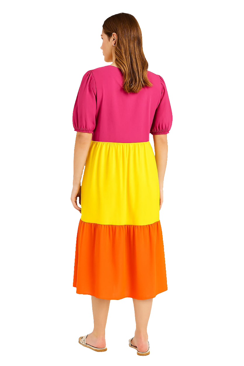 Color-block Tiered Midi Dress