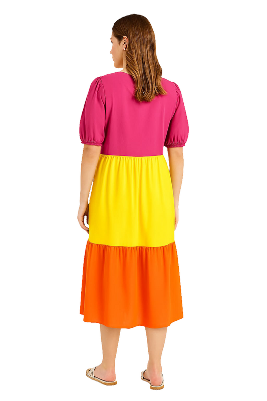 Color-block Tiered Midi Dress