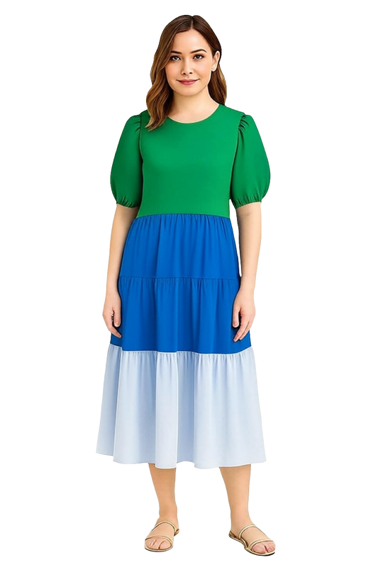 Color-block Tiered Midi Dress