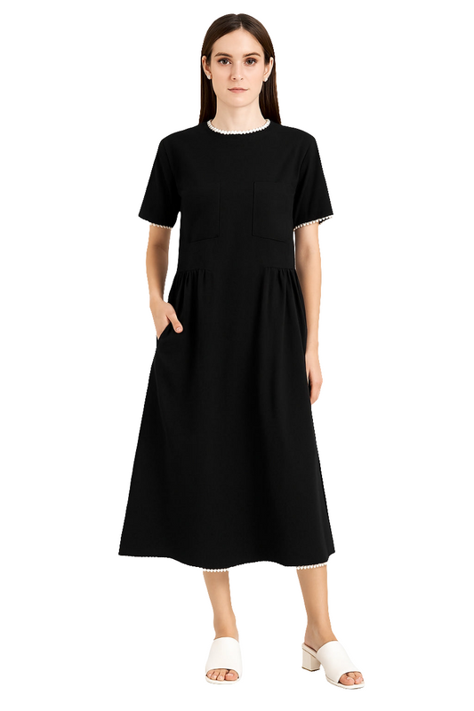 Lace-Trimmed Pocket Midi Dress