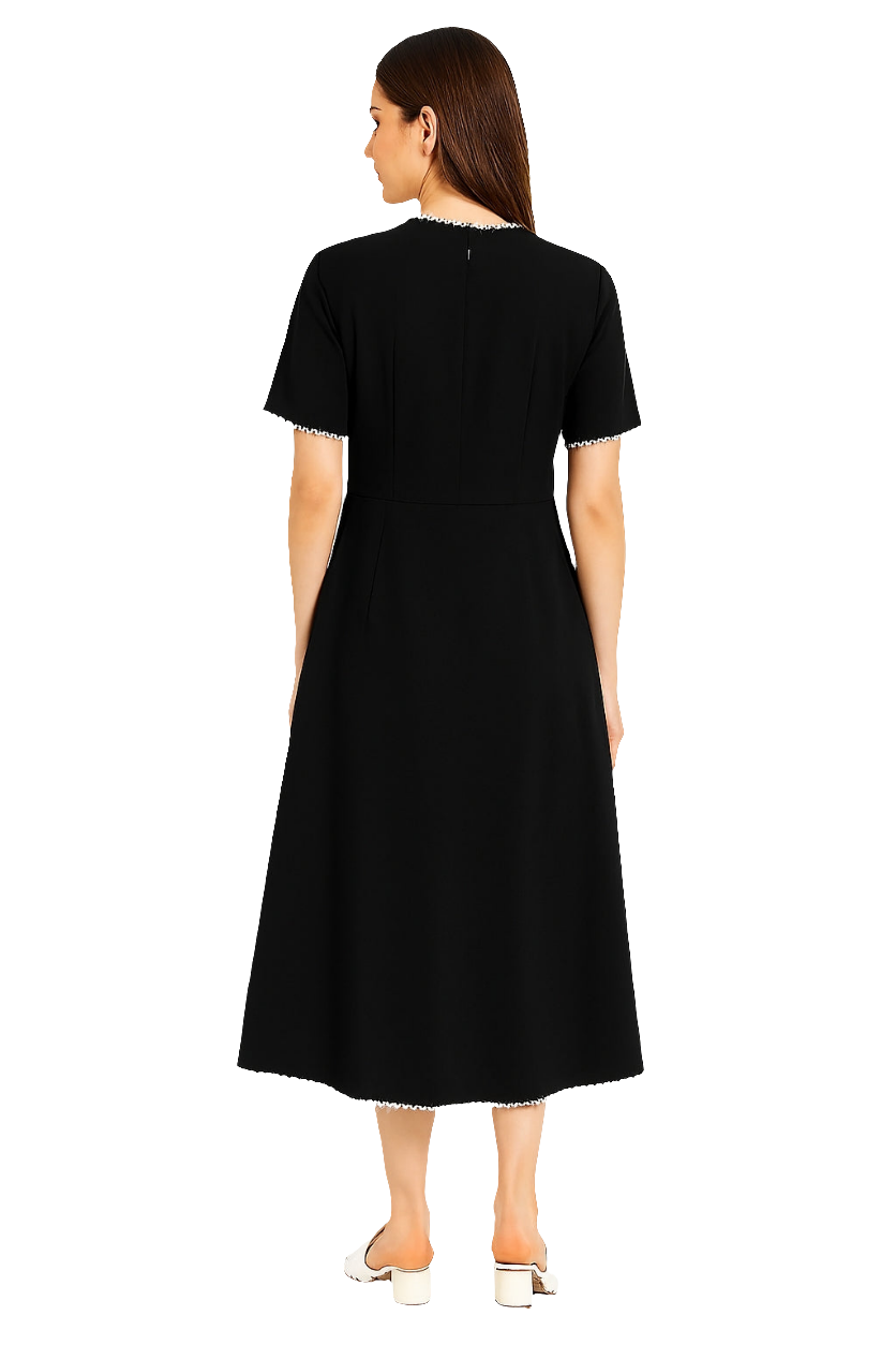 Lace-Trimmed Pocket Midi Dress
