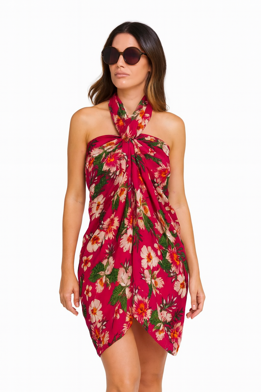 Tropical Hibiscus Floral Sarong Wrap Dress